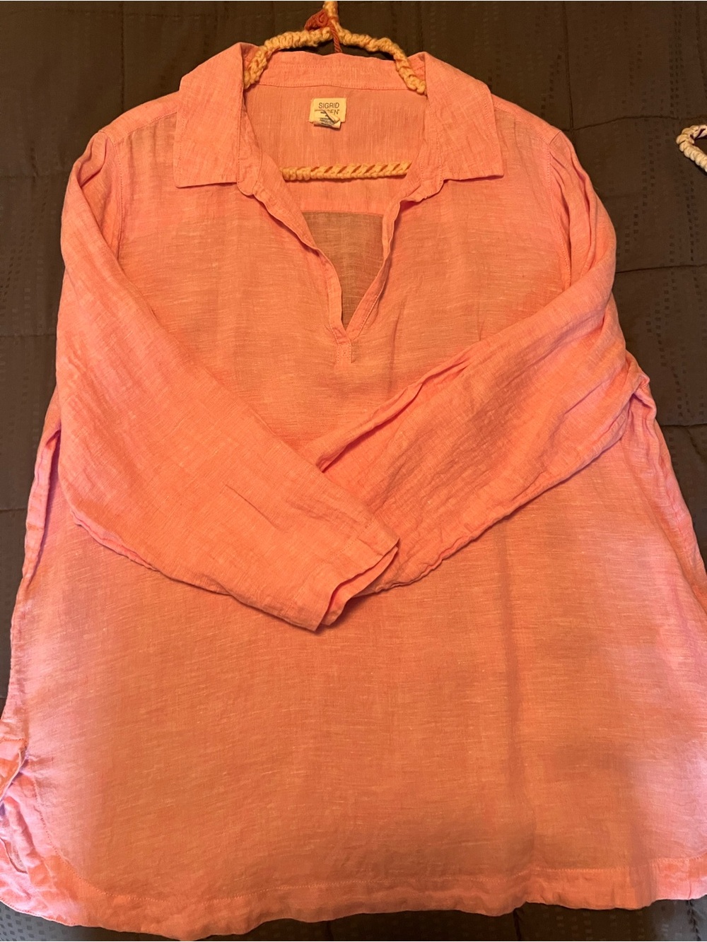 Sigrid Olsen Coral-Pink Linen Button Down Shirt